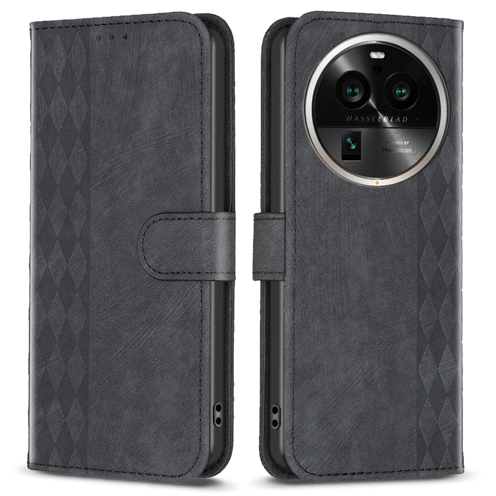 Phone Case for Oppo Find X6 Pro PU Leather Grid Pattern Imprinted Cover Stand Wallet Drop-proof Shell