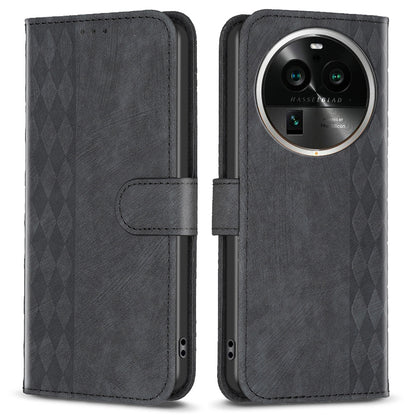 Phone Case for Oppo Find X6 Pro PU Leather Grid Pattern Imprinted Cover Stand Wallet Drop-proof Shell