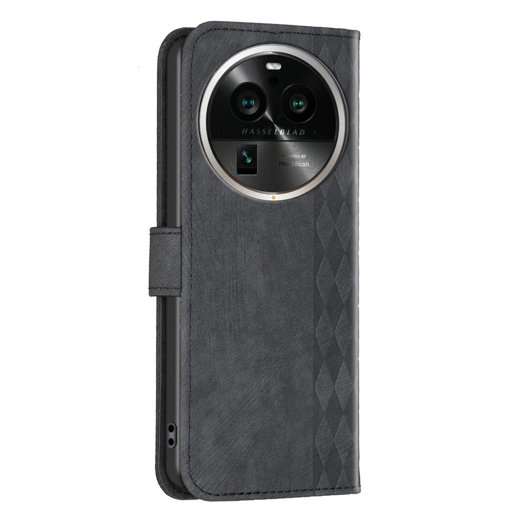 Phone Case for Oppo Find X6 Pro PU Leather Grid Pattern Imprinted Cover Stand Wallet Drop-proof Shell