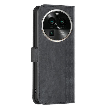 Phone Case for Oppo Find X6 Pro PU Leather Grid Pattern Imprinted Cover Stand Wallet Drop-proof Shell