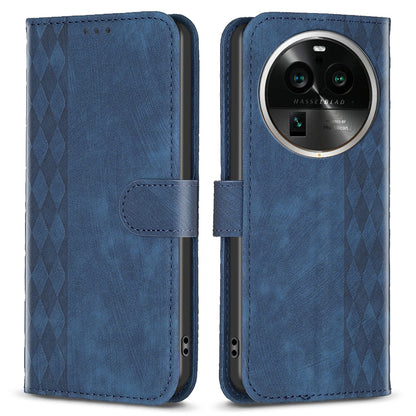 Phone Case for Oppo Find X6 Pro PU Leather Grid Pattern Imprinted Cover Stand Wallet Drop-proof Shell