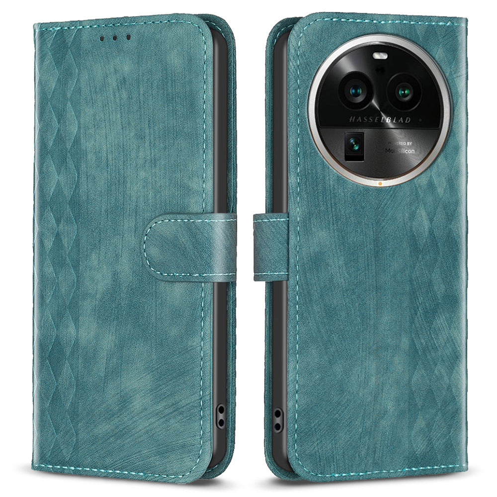 Phone Case for Oppo Find X6 Pro PU Leather Grid Pattern Imprinted Cover Stand Wallet Drop-proof Shell