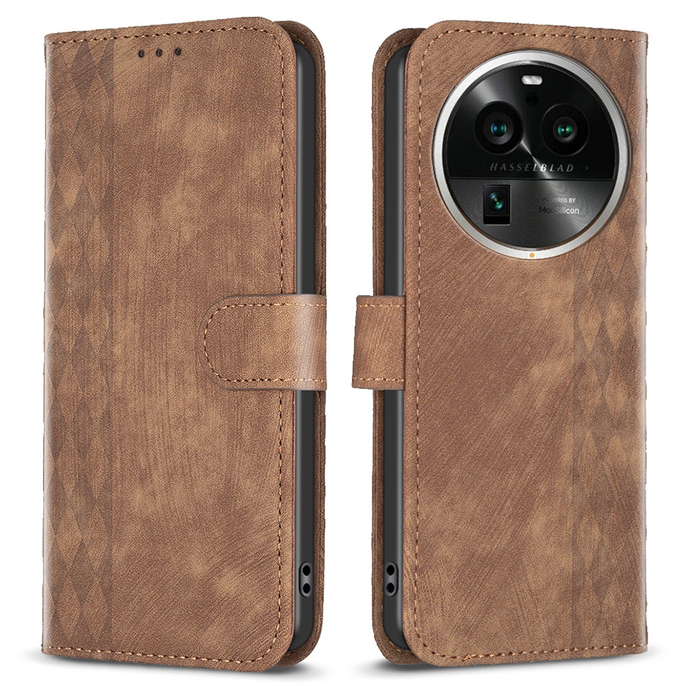 Phone Case for Oppo Find X6 Pro PU Leather Grid Pattern Imprinted Cover Stand Wallet Drop-proof Shell