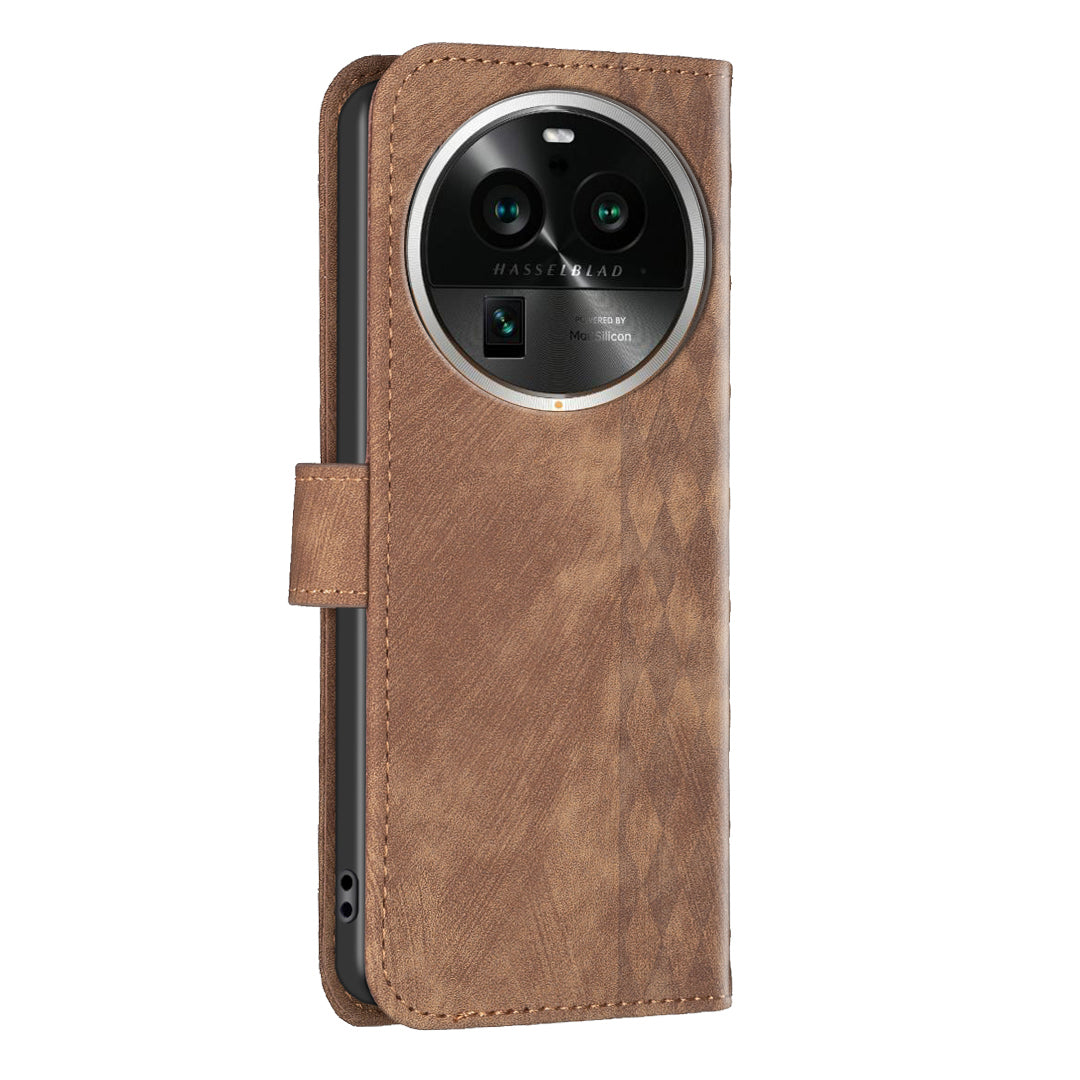 Phone Case for Oppo Find X6 Pro PU Leather Grid Pattern Imprinted Cover Stand Wallet Drop-proof Shell