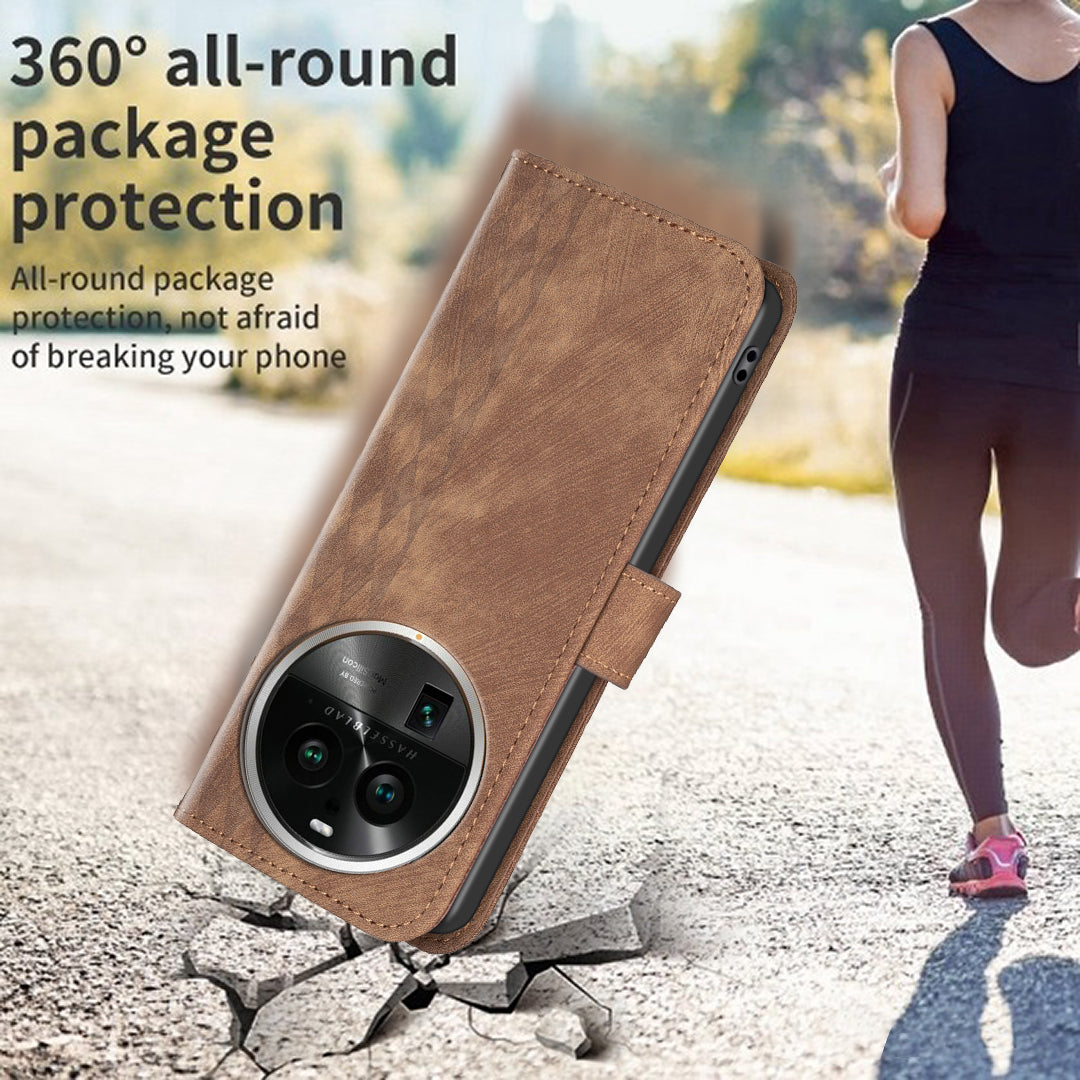 Phone Case for Oppo Find X6 Pro PU Leather Grid Pattern Imprinted Cover Stand Wallet Drop-proof Shell