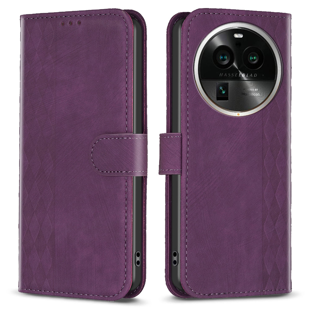 Phone Case for Oppo Find X6 Pro PU Leather Grid Pattern Imprinted Cover Stand Wallet Drop-proof Shell