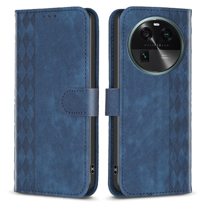 Phone Case for Oppo Find X6 Grid Pattern Imprinted Cover Stand Wallet PU Leather Drop-proof Shell