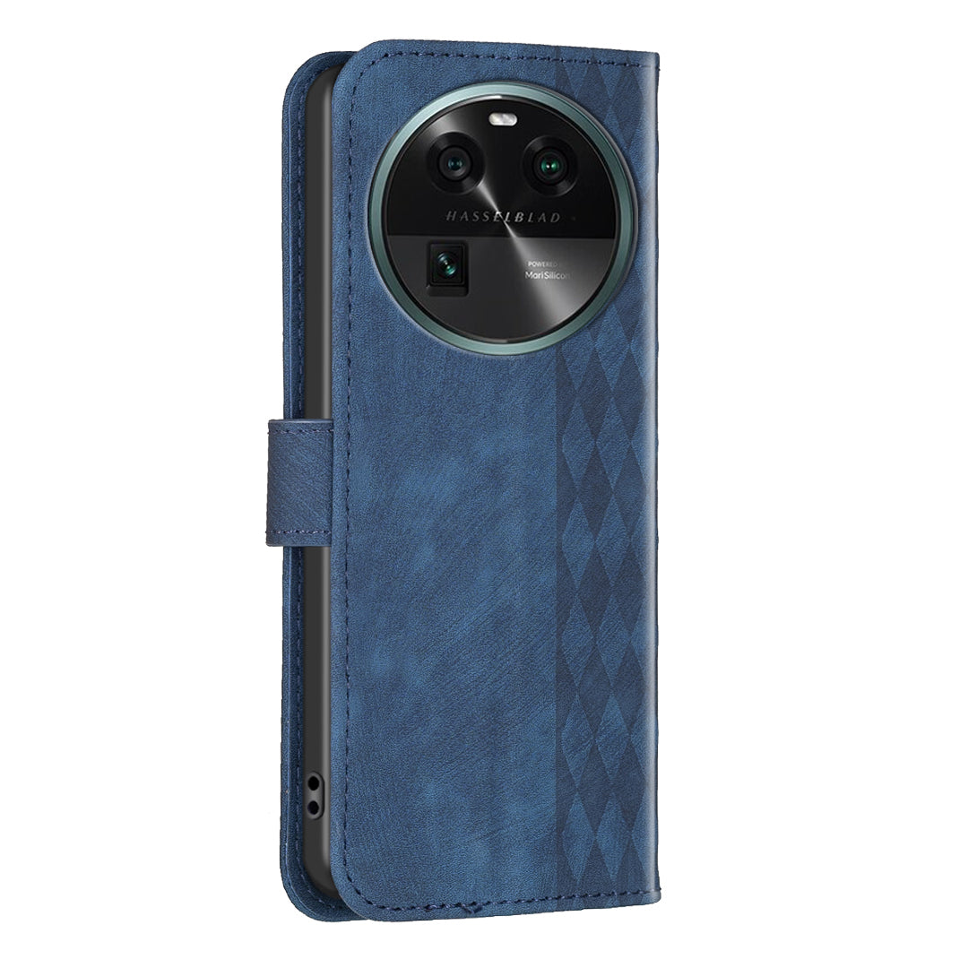 Phone Case for Oppo Find X6 Grid Pattern Imprinted Cover Stand Wallet PU Leather Drop-proof Shell