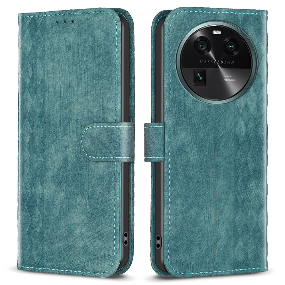 Phone Case for Oppo Find X6 Grid Pattern Imprinted Cover Stand Wallet PU Leather Drop-proof Shell
