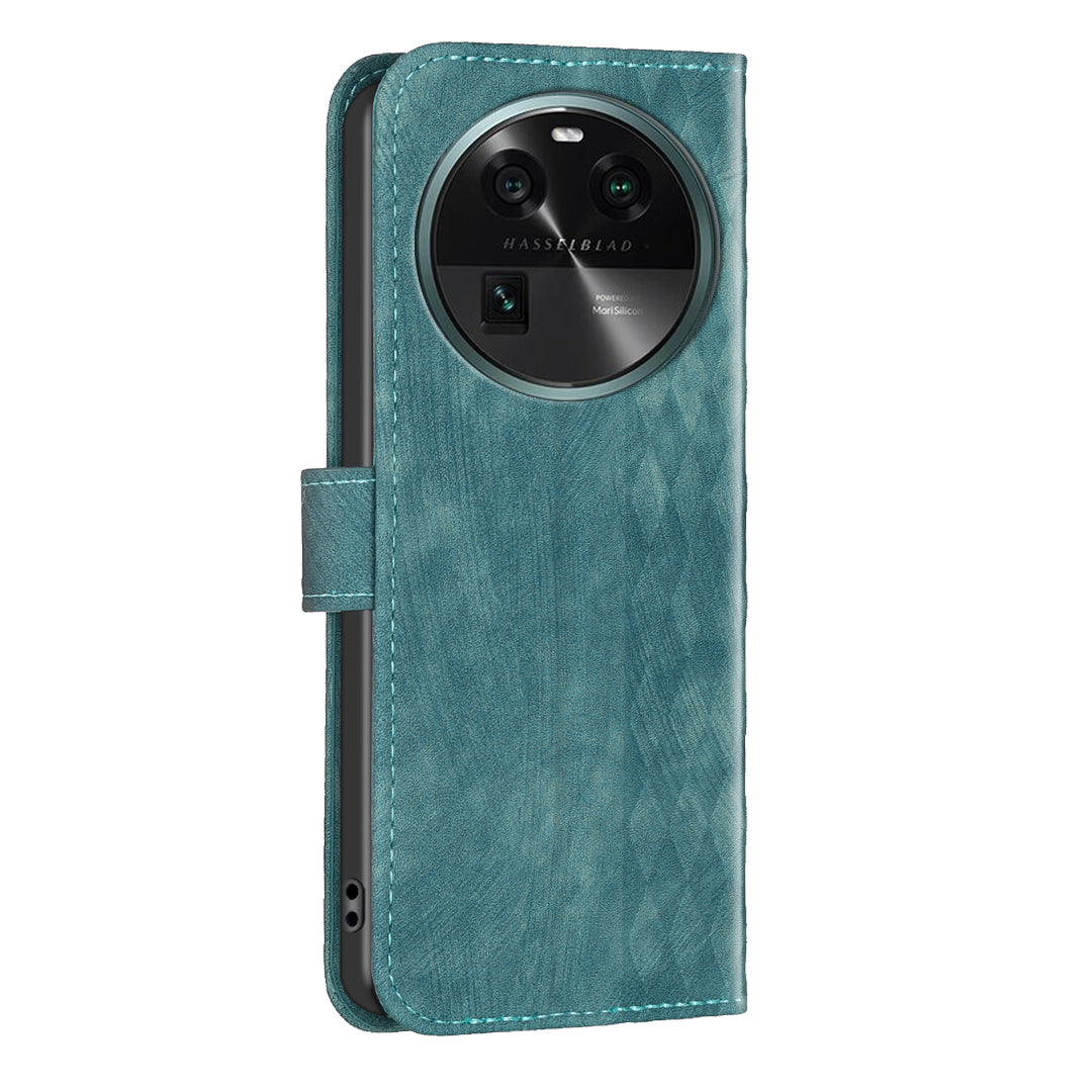 Phone Case for Oppo Find X6 Grid Pattern Imprinted Cover Stand Wallet PU Leather Drop-proof Shell