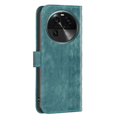 Phone Case for Oppo Find X6 Grid Pattern Imprinted Cover Stand Wallet PU Leather Drop-proof Shell