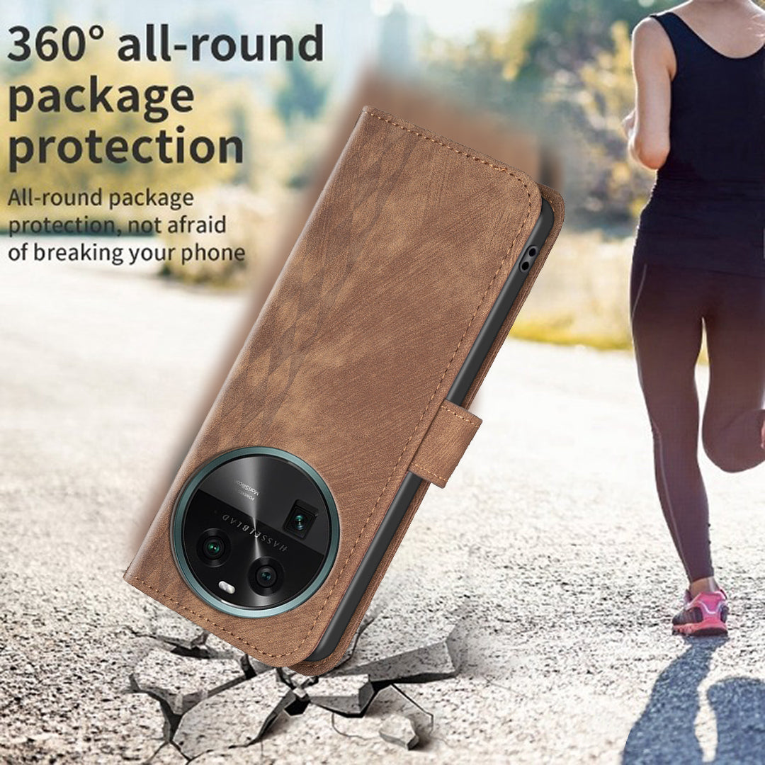 Phone Case for Oppo Find X6 Grid Pattern Imprinted Cover Stand Wallet PU Leather Drop-proof Shell