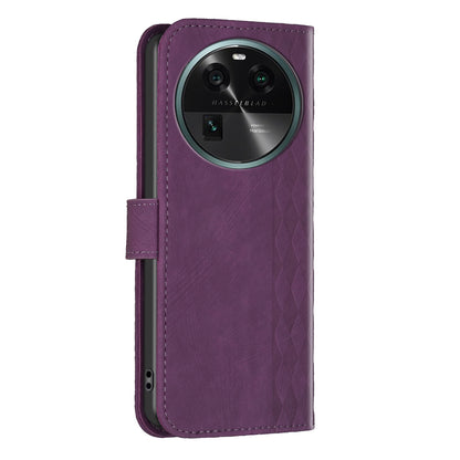 Phone Case for Oppo Find X6 Grid Pattern Imprinted Cover Stand Wallet PU Leather Drop-proof Shell