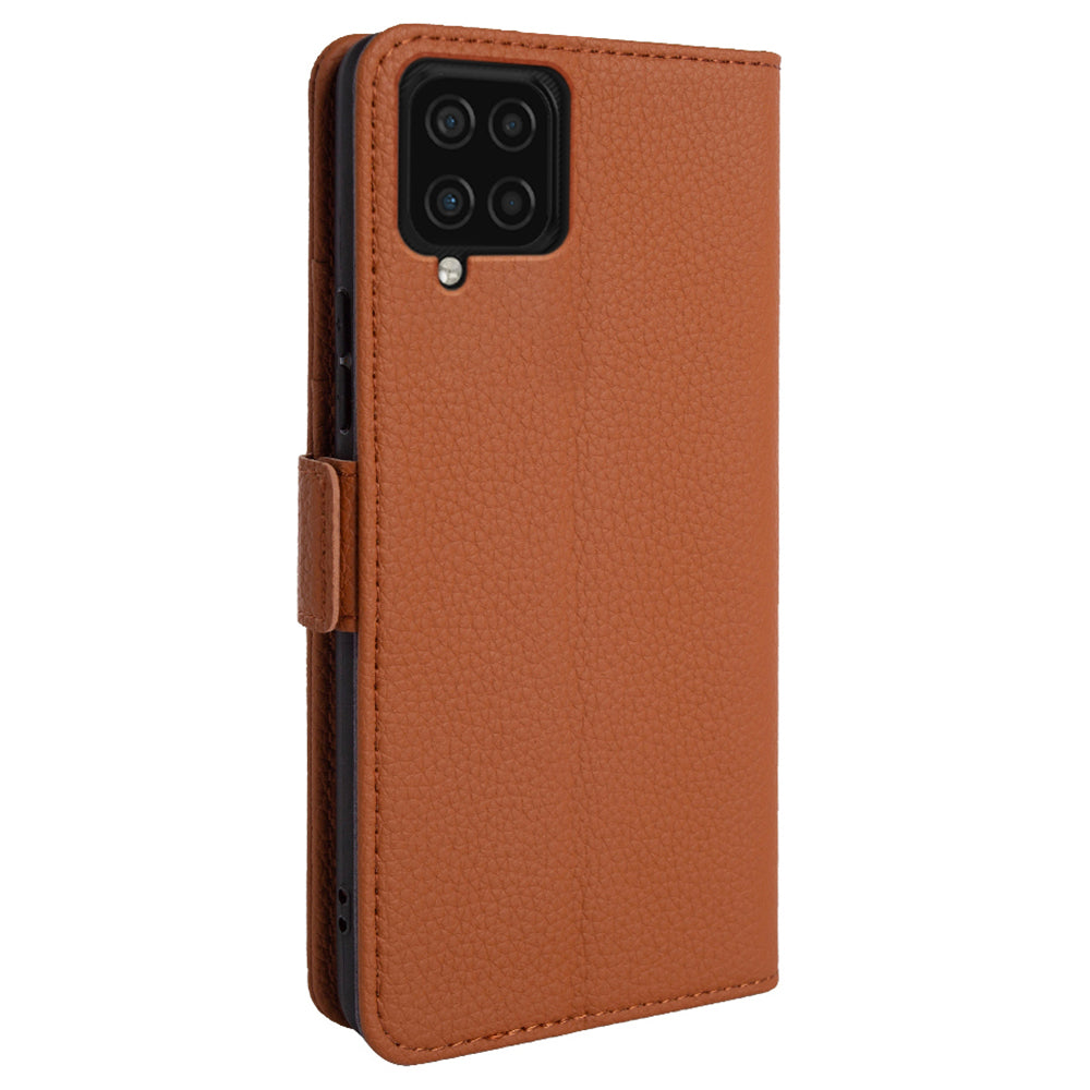 Anti-scratch Wallet Case for Samsung Galaxy A12 Litchi Texture Genuine Cow Leather Stand Phone Cover