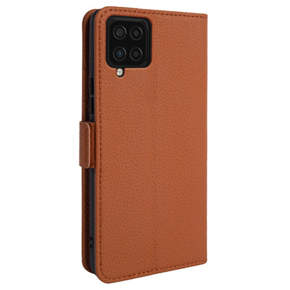 Anti-scratch Wallet Case for Samsung Galaxy A12 Litchi Texture Genuine Cow Leather Stand Phone Cover