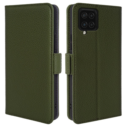Anti-scratch Wallet Case for Samsung Galaxy A12 Litchi Texture Genuine Cow Leather Stand Phone Cover