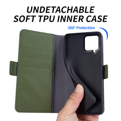 Anti-scratch Wallet Case for Samsung Galaxy A12 Litchi Texture Genuine Cow Leather Stand Phone Cover