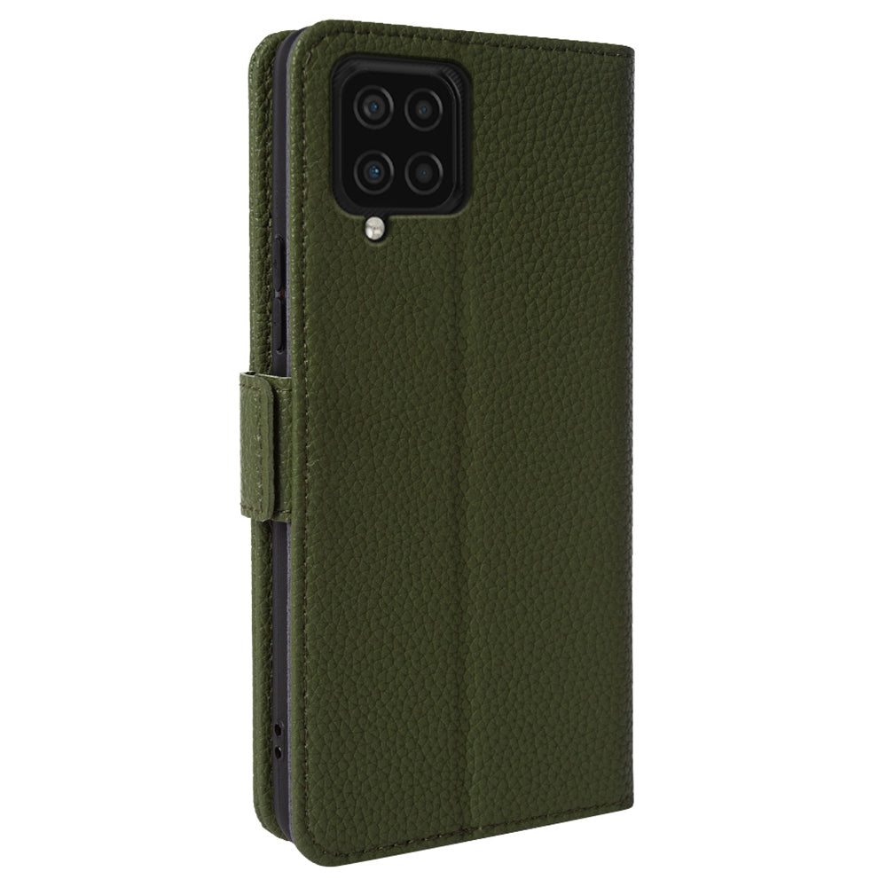 Anti-scratch Wallet Case for Samsung Galaxy A12 Litchi Texture Genuine Cow Leather Stand Phone Cover