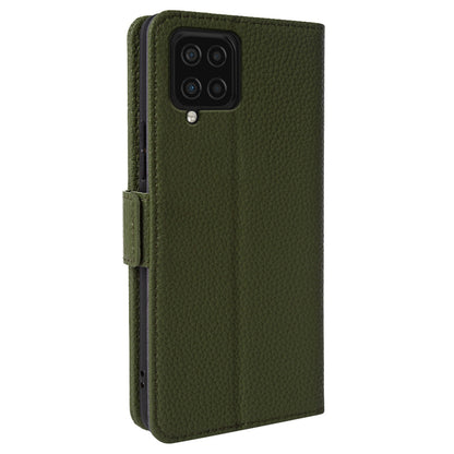 Anti-scratch Wallet Case for Samsung Galaxy A12 Litchi Texture Genuine Cow Leather Stand Phone Cover