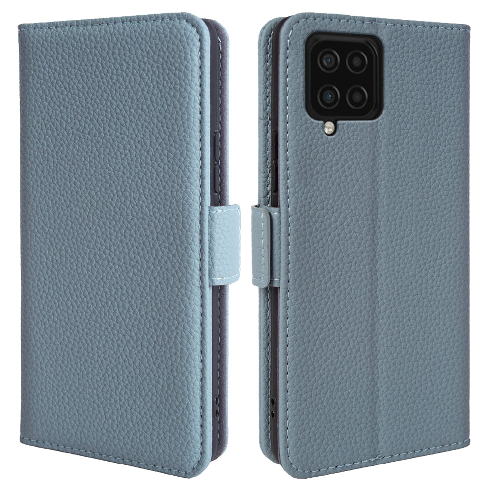 Anti-scratch Wallet Case for Samsung Galaxy A12 Litchi Texture Genuine Cow Leather Stand Phone Cover