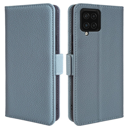 Anti-scratch Wallet Case for Samsung Galaxy A12 Litchi Texture Genuine Cow Leather Stand Phone Cover