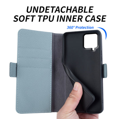 Anti-scratch Wallet Case for Samsung Galaxy A12 Litchi Texture Genuine Cow Leather Stand Phone Cover