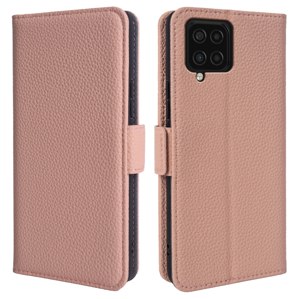 Anti-scratch Wallet Case for Samsung Galaxy A12 Litchi Texture Genuine Cow Leather Stand Phone Cover