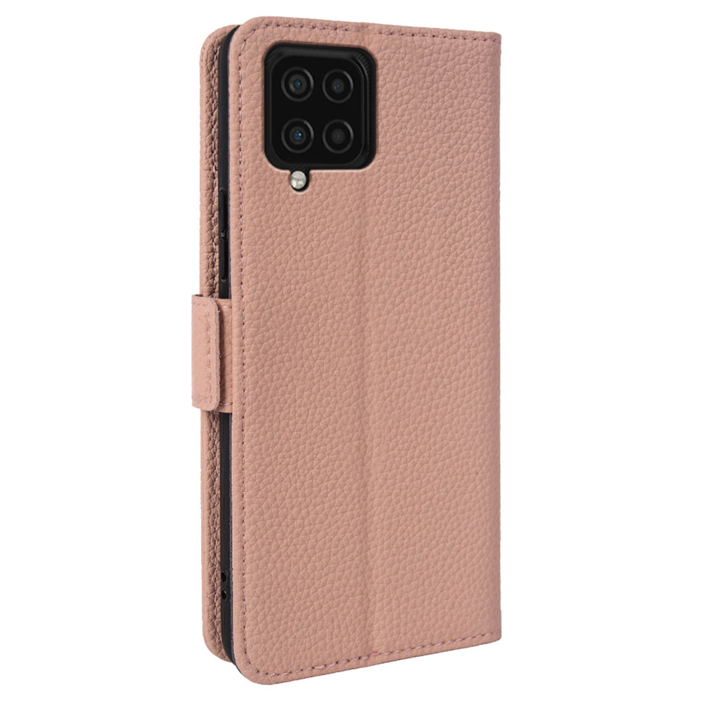 Anti-scratch Wallet Case for Samsung Galaxy A12 Litchi Texture Genuine Cow Leather Stand Phone Cover