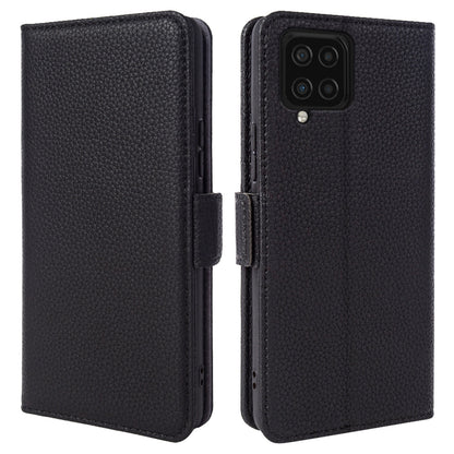 Anti-scratch Wallet Case for Samsung Galaxy A12 Litchi Texture Genuine Cow Leather Stand Phone Cover