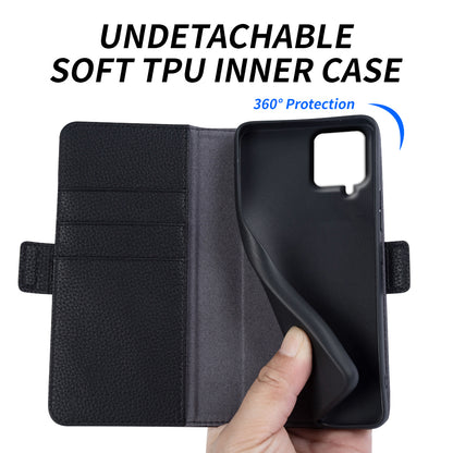 Anti-scratch Wallet Case for Samsung Galaxy A12 Litchi Texture Genuine Cow Leather Stand Phone Cover