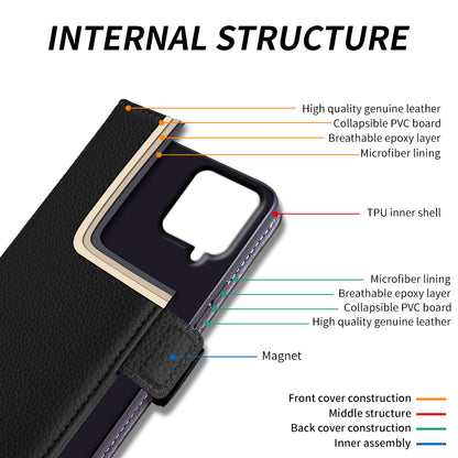 Anti-scratch Wallet Case for Samsung Galaxy A12 Litchi Texture Genuine Cow Leather Stand Phone Cover