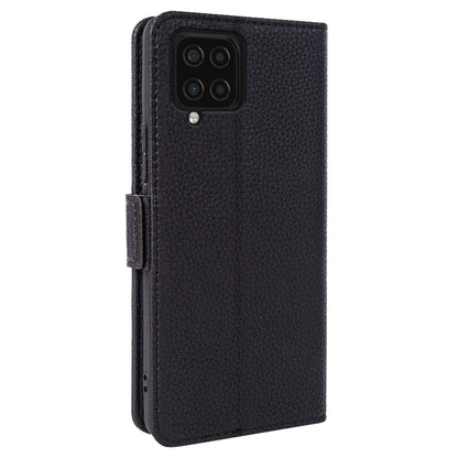 Anti-scratch Wallet Case for Samsung Galaxy A12 Litchi Texture Genuine Cow Leather Stand Phone Cover