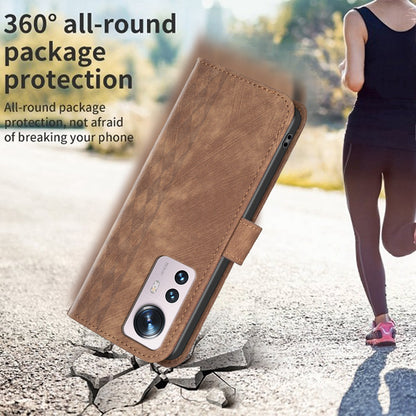 Grid Pattern Imprinted Cover for Xiaomi 12 5G / 12X 5G / 12S 5G Phone Case Stand Wallet PU Leather Shell