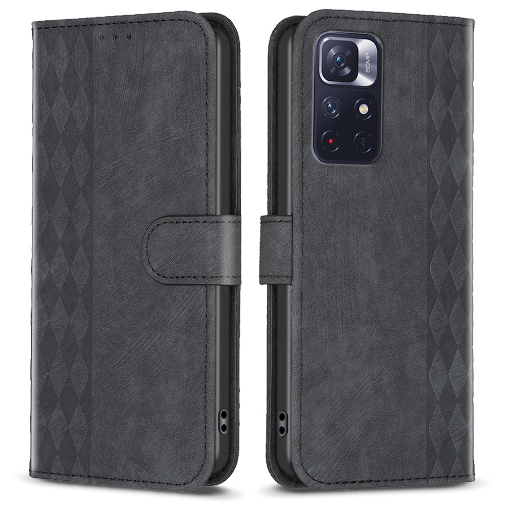 For Xiaomi Redmi Note 11 4G (Qualcomm) / Note 11S 4G Leather Phone Case Imprinting Grid Wallet Stand Shell