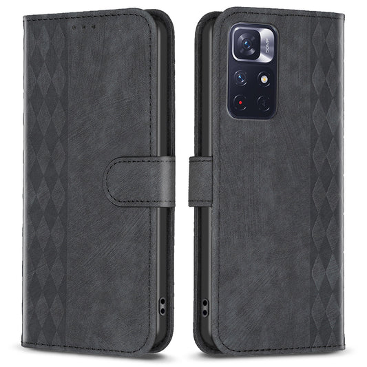 For Xiaomi Redmi Note 11 4G (Qualcomm) / Note 11S 4G Leather Phone Case Imprinting Grid Wallet Stand Shell