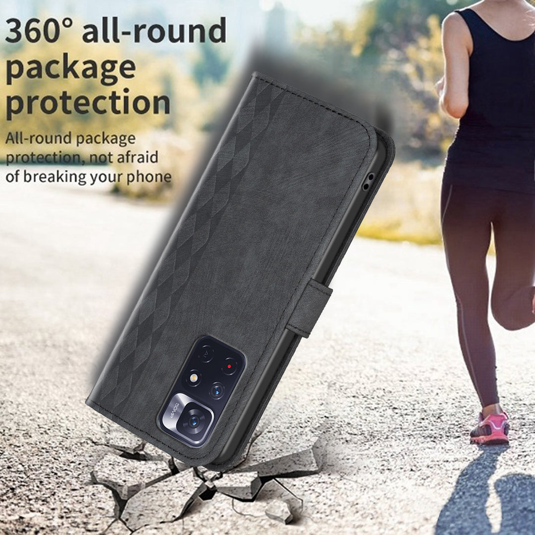 For Xiaomi Redmi Note 11 4G (Qualcomm) / Note 11S 4G Leather Phone Case Imprinting Grid Wallet Stand Shell