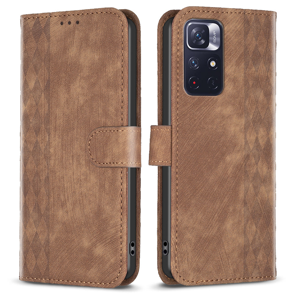 For Xiaomi Redmi Note 11 4G (Qualcomm) / Note 11S 4G Leather Phone Case Imprinting Grid Wallet Stand Shell