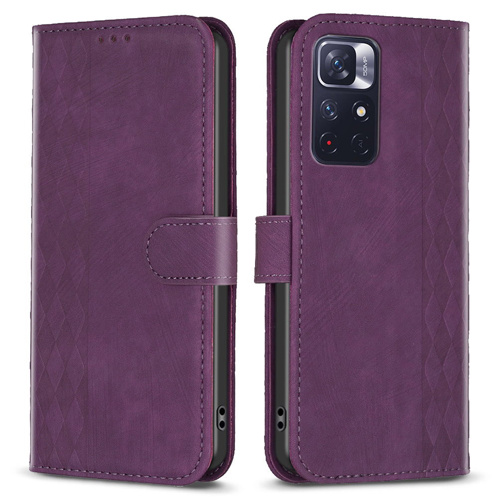 For Xiaomi Redmi Note 11 4G (Qualcomm) / Note 11S 4G Leather Phone Case Imprinting Grid Wallet Stand Shell