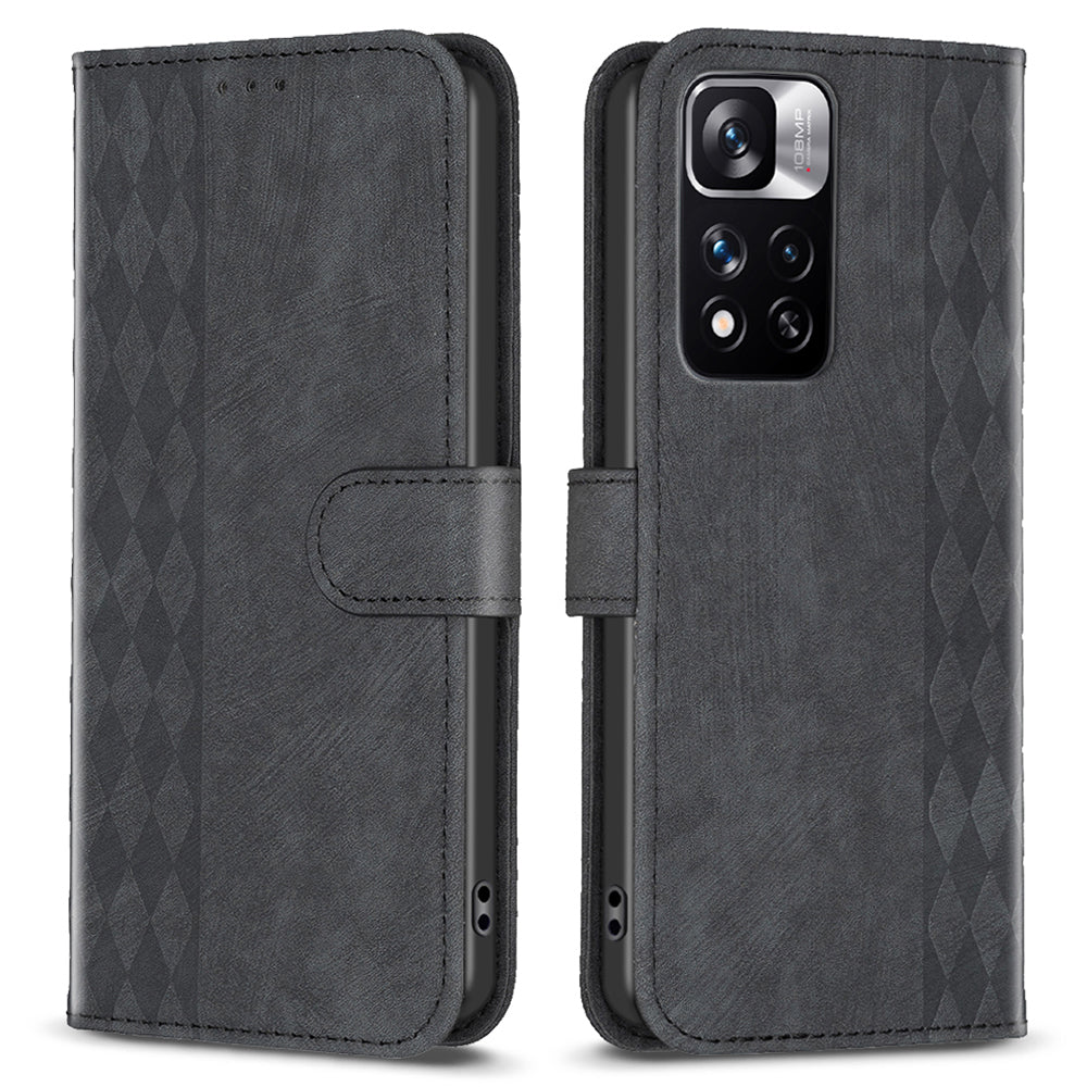 For Xiaomi Redmi Note 11 Pro 4G (MediaTek) / 11 Pro 5G (Qualcomm) / 12 Pro 4G Imprinting Grid Leather Phone Case Wallet Stand Shell