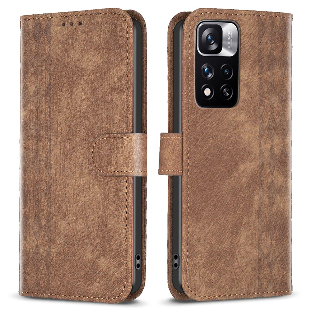 For Xiaomi Redmi Note 11 Pro 4G (MediaTek) / 11 Pro 5G (Qualcomm) / 12 Pro 4G Imprinting Grid Leather Phone Case Wallet Stand Shell