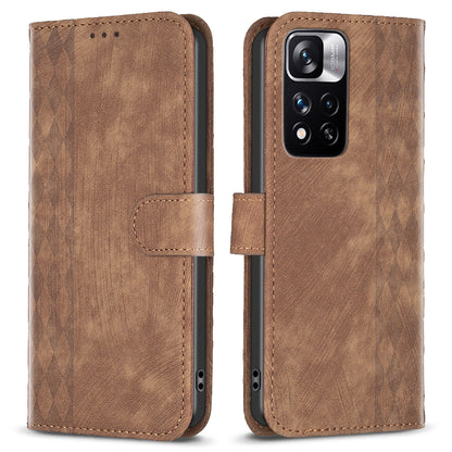For Xiaomi Redmi Note 11 Pro 4G (MediaTek) / 11 Pro 5G (Qualcomm) / 12 Pro 4G Imprinting Grid Leather Phone Case Wallet Stand Shell