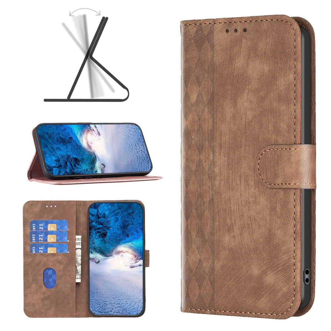 For Xiaomi Redmi Note 11 Pro 4G (MediaTek) / 11 Pro 5G (Qualcomm) / 12 Pro 4G Imprinting Grid Leather Phone Case Wallet Stand Shell