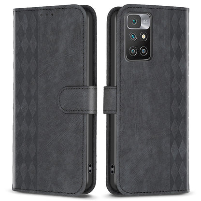 For Xiaomi Redmi Note 11 4G (MediaTek) / Redmi 10 4G (2021) / Redmi 10 2022 4G / 10 Prime Imprinting Grid Wallet Stand Phone Leather Case
