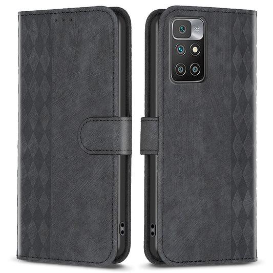 For Xiaomi Redmi Note 11 4G (MediaTek) / Redmi 10 4G (2021) / Redmi 10 2022 4G / 10 Prime Imprinting Grid Wallet Stand Phone Leather Case
