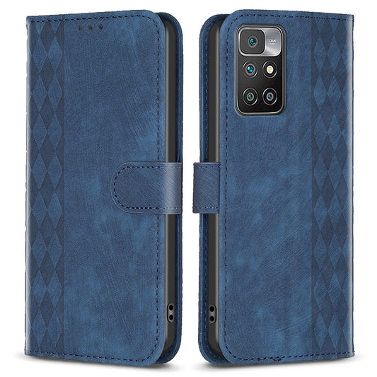 For Xiaomi Redmi Note 11 4G (MediaTek) / Redmi 10 4G (2021) / Redmi 10 2022 4G / 10 Prime Imprinting Grid Wallet Stand Phone Leather Case