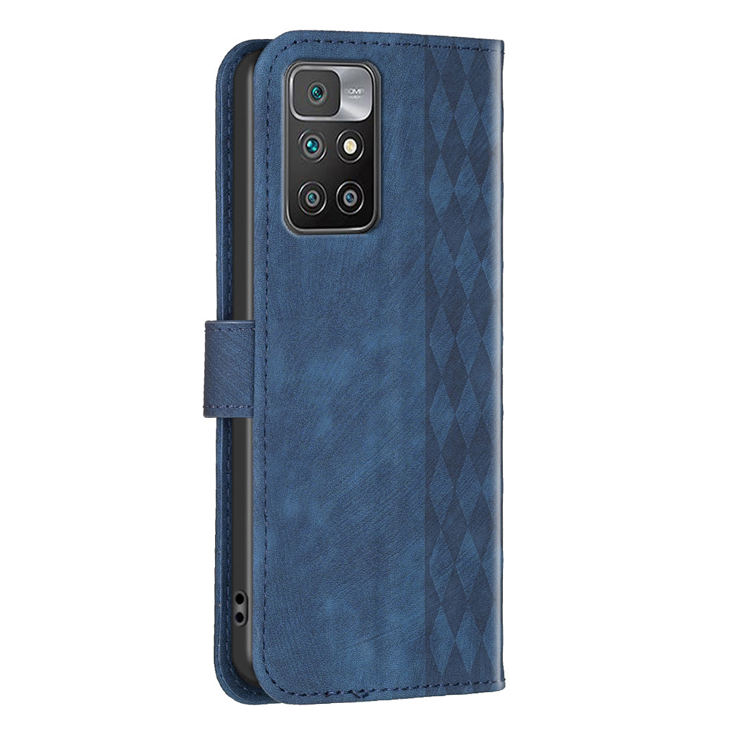 For Xiaomi Redmi Note 11 4G (MediaTek) / Redmi 10 4G (2021) / Redmi 10 2022 4G / 10 Prime Imprinting Grid Wallet Stand Phone Leather Case