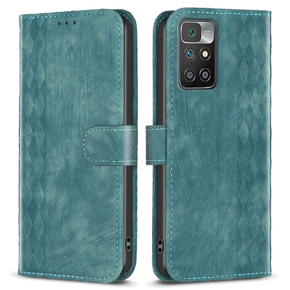 For Xiaomi Redmi Note 11 4G (MediaTek) / Redmi 10 4G (2021) / Redmi 10 2022 4G / 10 Prime Imprinting Grid Wallet Stand Phone Leather Case