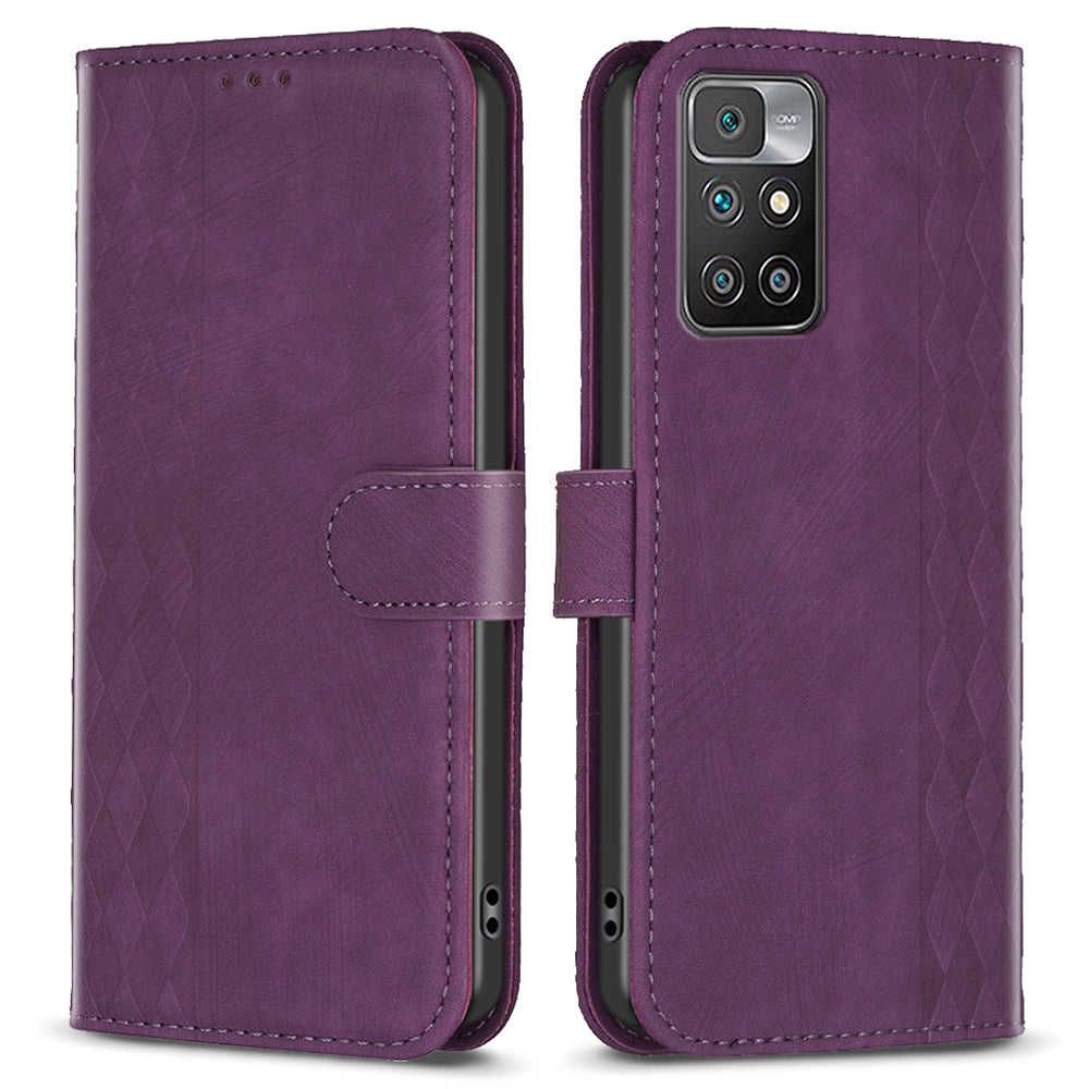 For Xiaomi Redmi Note 11 4G (MediaTek) / Redmi 10 4G (2021) / Redmi 10 2022 4G / 10 Prime Imprinting Grid Wallet Stand Phone Leather Case