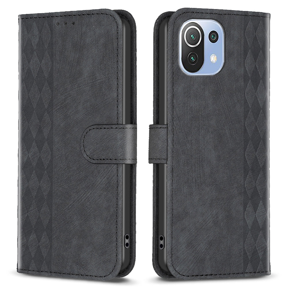 Phone Case for Xiaomi 11 Lite 5G NE / Mi 11 Lite 4G / 5G PU Leather Grid Pattern Imprinted Stand Wallet Cover