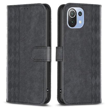 Phone Case for Xiaomi 11 Lite 5G NE / Mi 11 Lite 4G / 5G PU Leather Grid Pattern Imprinted Stand Wallet Cover